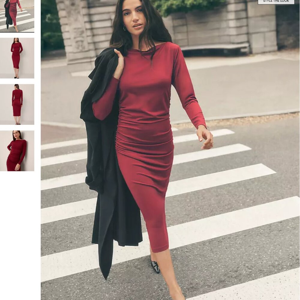 Ann Taylor Ruched Knit Midi Dress Size 10 NWT Maroon Red - Picture 9 of 10